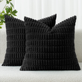 Pack Of 2 Corduroy Decorative Throw Pillow Covers 18x18 Inch Soft Boho Striped Pillow Covers Modern Farmhouse Home Decor For Sofa Living Room Couch Bed Black