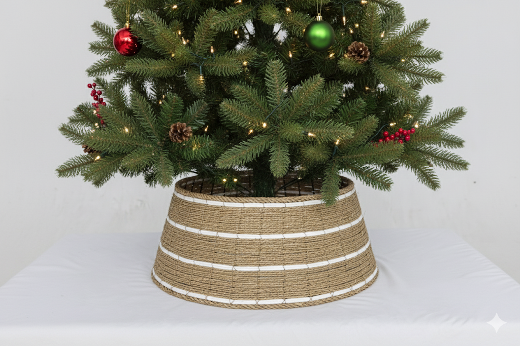 Woven Seagrass Christmas Tree Collar Boho Coastal Farmhouse
