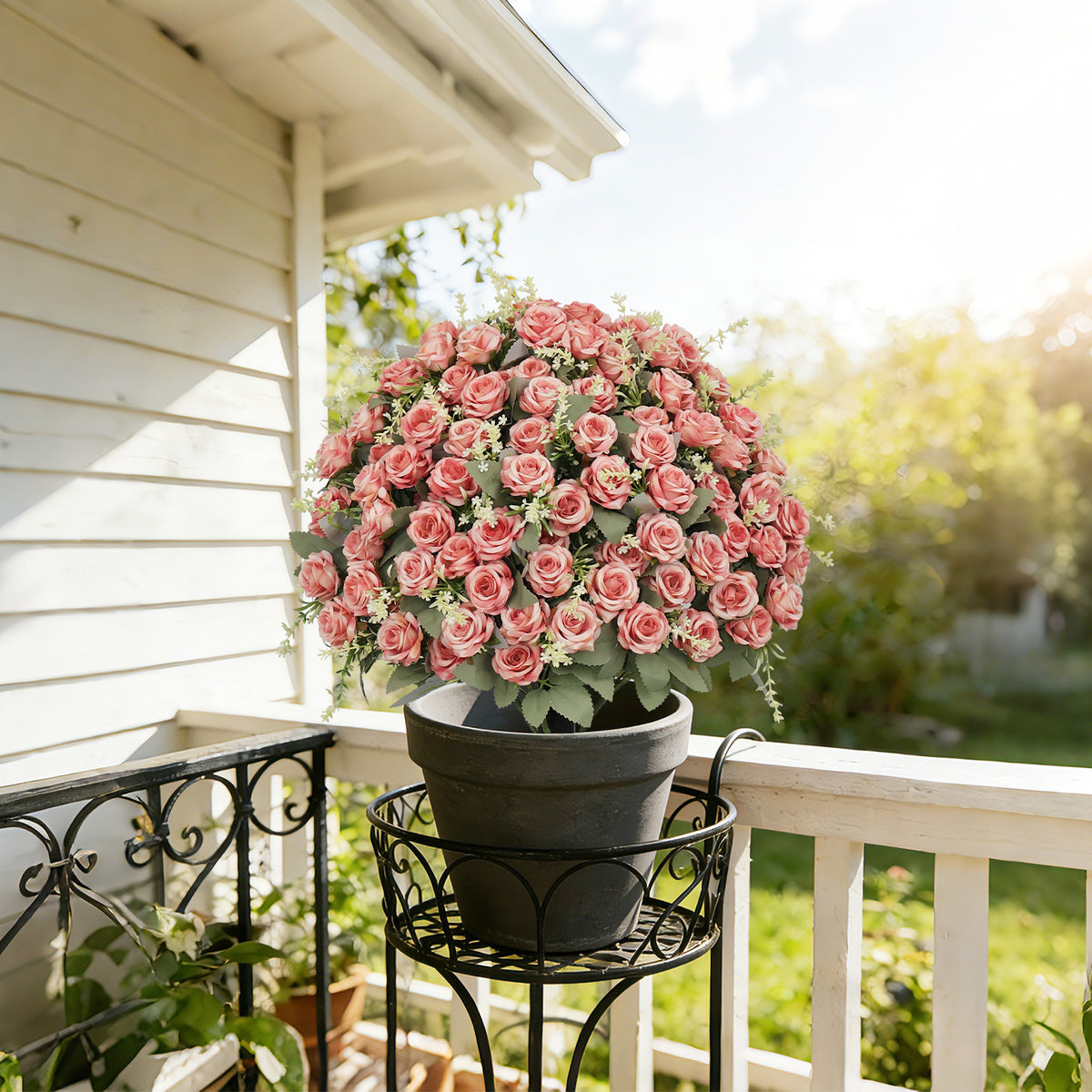 24-Inch Artificial Rose Decoration UV Resistant, Lifelike Faux Floral Arrangement For Indoor Outdoor Home Decor