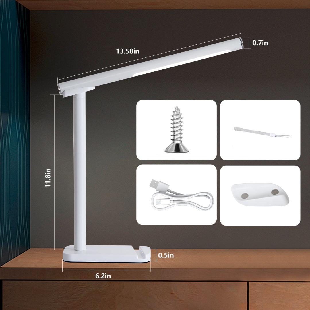 LED Desk Lamp with Foldable Adjustable Arm, 5 Color Modes, 10 Brightness Levels, White