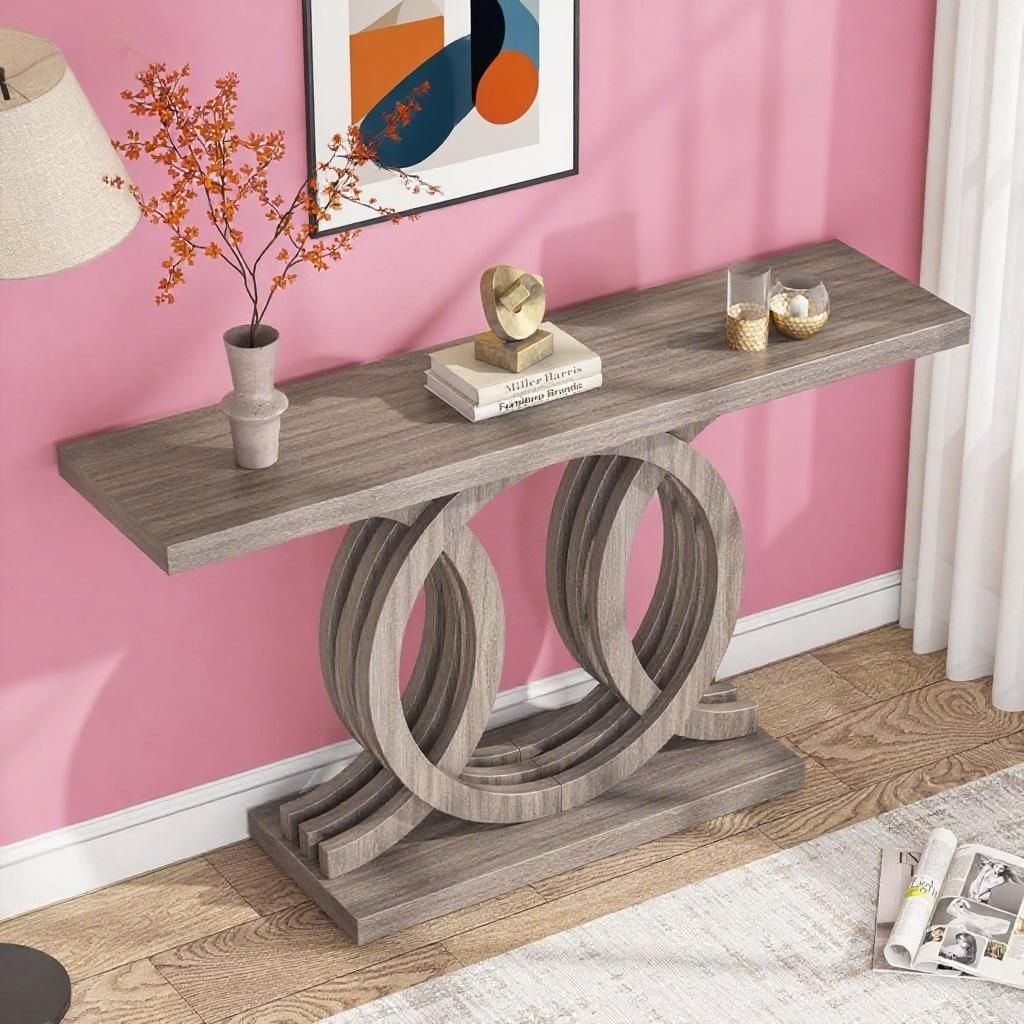63" Console Table with Drawers and Shelf for Entryway