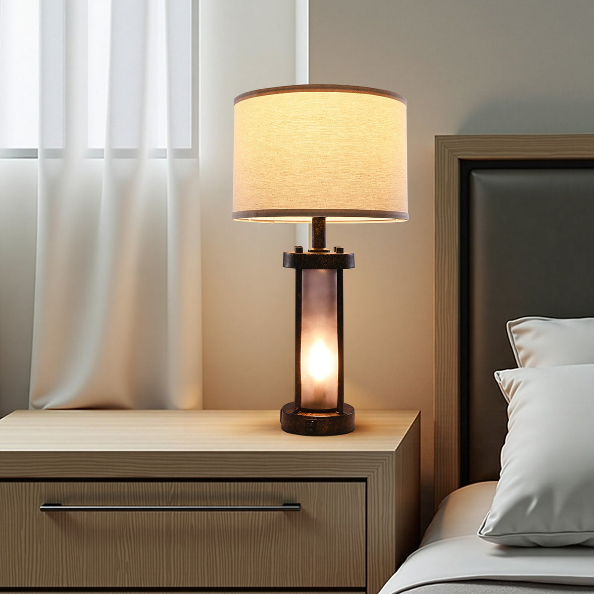 Table Lamps Set Of 2 Farmhouse Bedside Nightstand Lamps With USB Charging